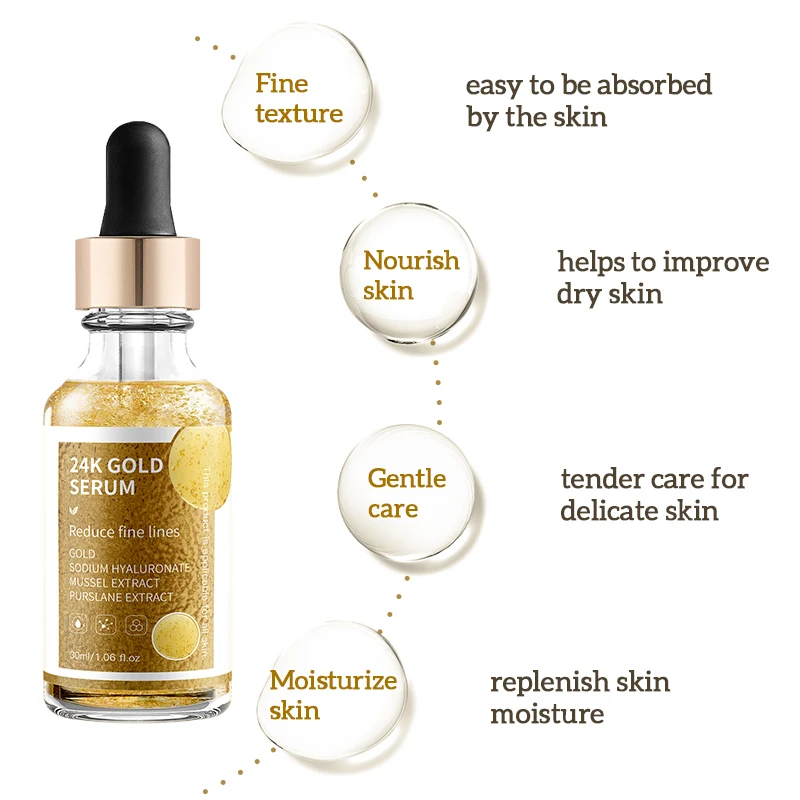 Wholesale Private Label Serum Hyaluronic Anti-aging Anti-wrinkle Moisturizing Vitamin E Collagen 24K Gold Serum