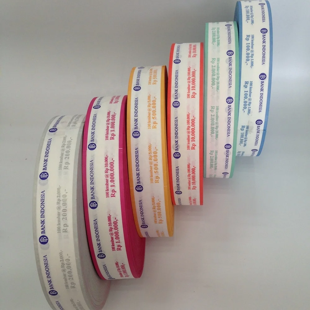 Currency banknote banding heat sealing 40mm printed kraft paper strapping tape roll for wrapping machine use