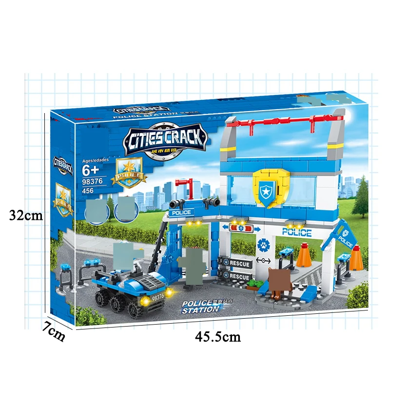 Police Station Construction Set With Mini Officer Thief Figures Chasing Game Educational Role-Play Fun Play Set Building Block