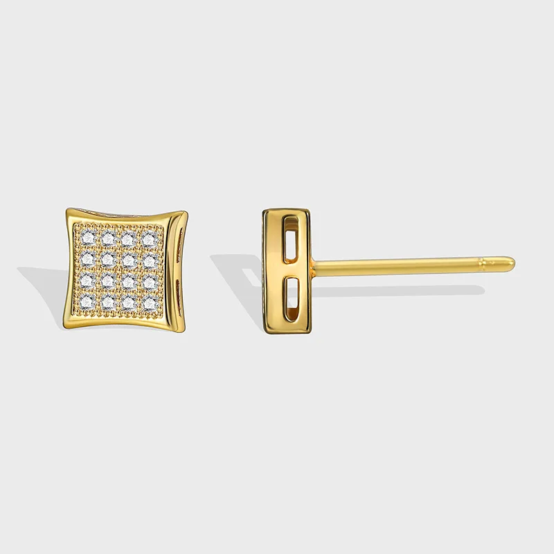 South Korea fresh small village style simple quadrilateral stud female fashion design micro-inset zircon earrings