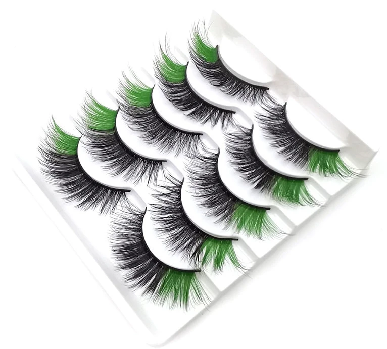 5 pairs/Tray 5D stereo Faux mink Fur Luminous Fluorescent Colorful  colored lashes on the sides stage False eyelashes