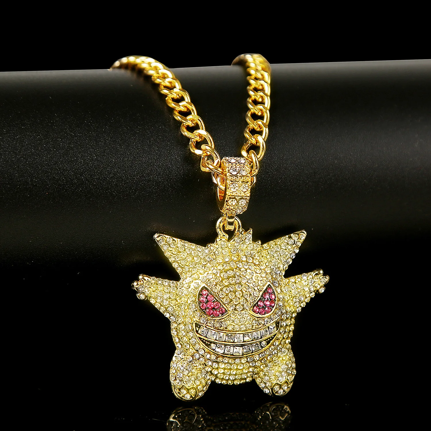 Fashion Gold Plated Full Crystal Clown Dollar Boss Queen Cross Gun Heart King Lion Big Pendant Mens Hip Hop Necklace Jewelry