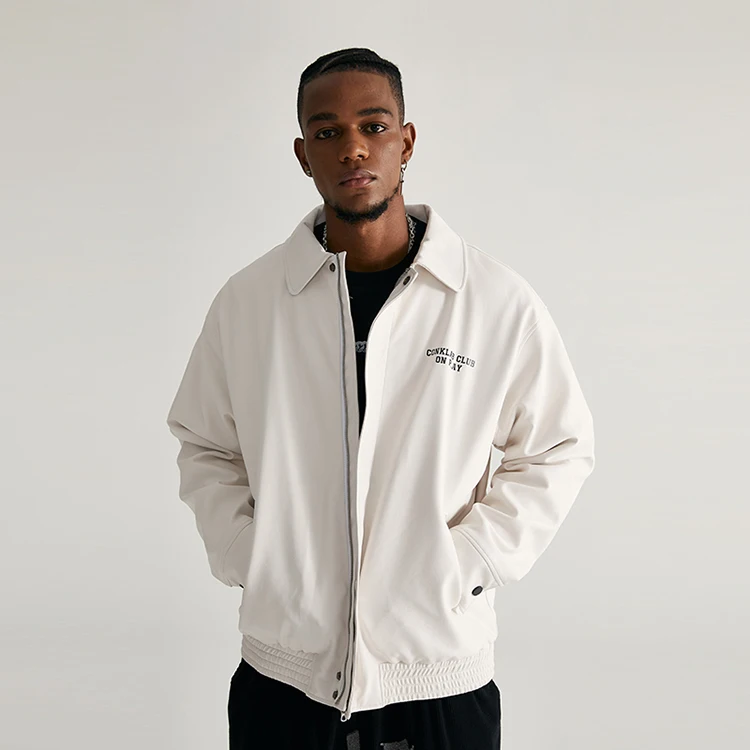 Autumn in stock leather windbreaker streetwear print pattern sports coats zipper casual waterproof jacket for mens