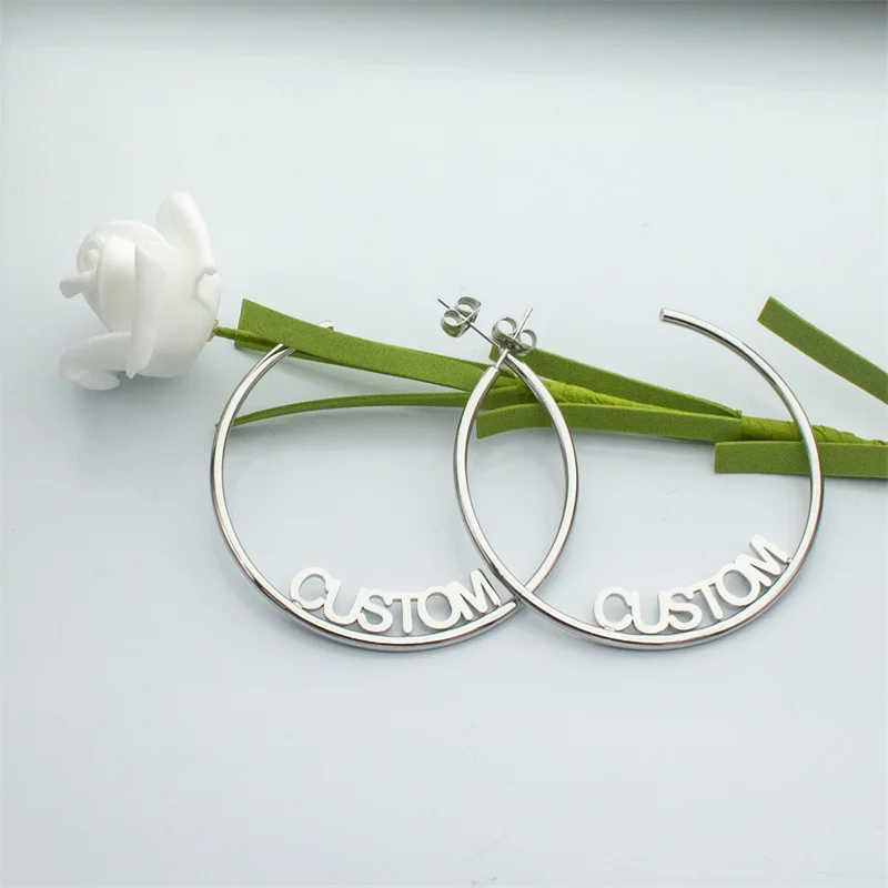 Cross-border sales personalized fashion custom Jewelry Stainless steel 18K gold Plating custom Round opening Arc name earring
