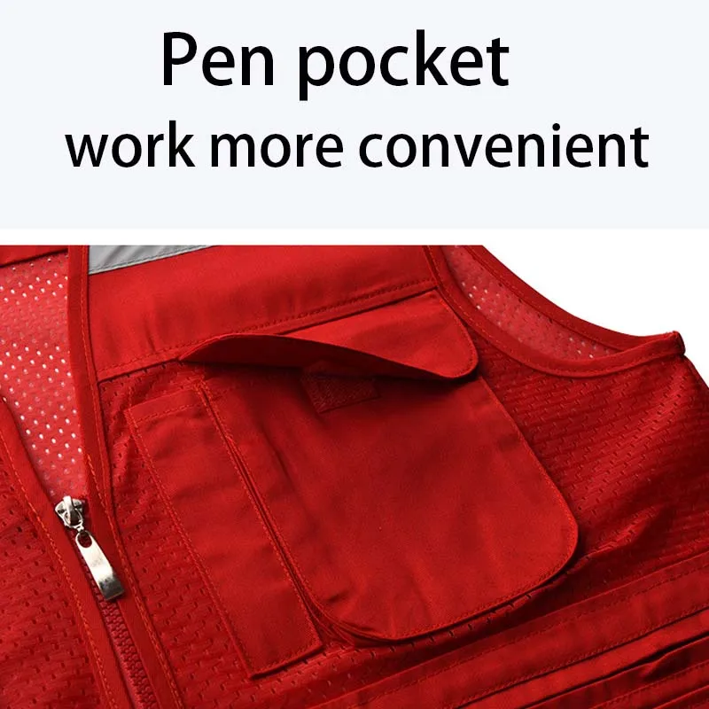 Custom Mens 6 Pocket Tools Multi Pocket Reflective Work Mesh Safety Vest