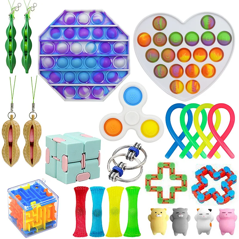 Fidget Sensory Toys Bubble Popper Stress Relief Mesh Silicone Push Pack Fun Fidget Toys Set (1600247459471)