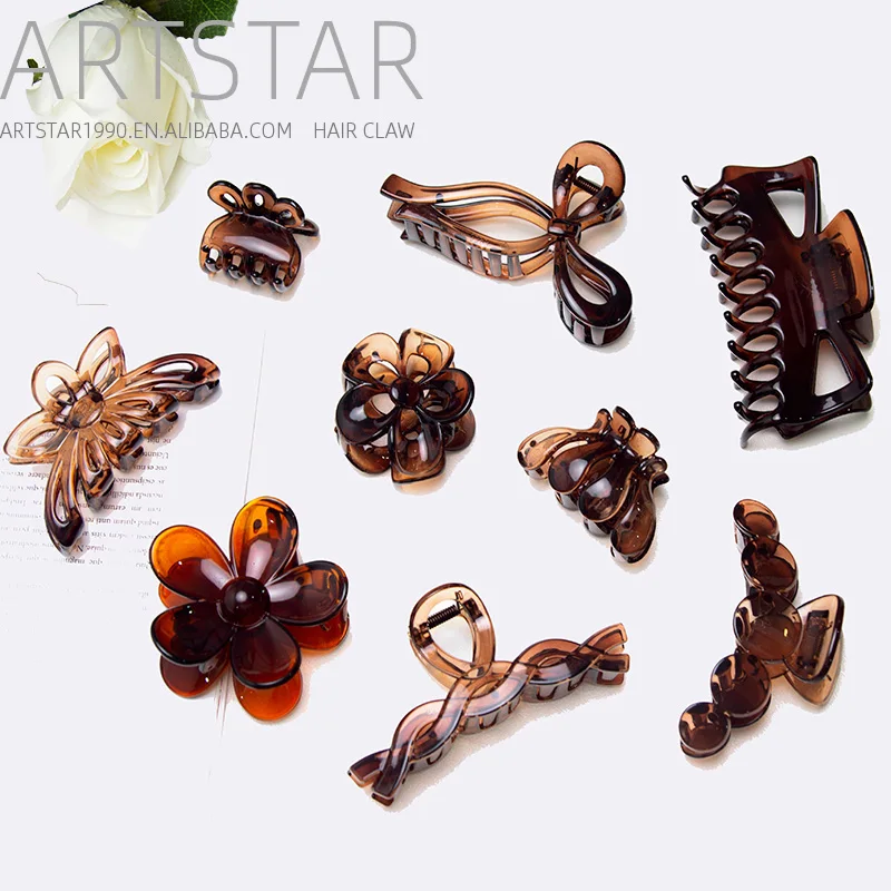 In Stock Brown Crystal Plastic PC Large Hair Claw Clip Cheap Crab Price Accessories Wholesale Artstar for Young Women Hair Gril