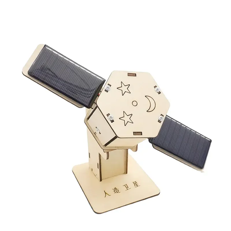 DIY Wooden Science Experiment Artificial Satellite Solar Energy Model Scientific and Educational Equipment for Children