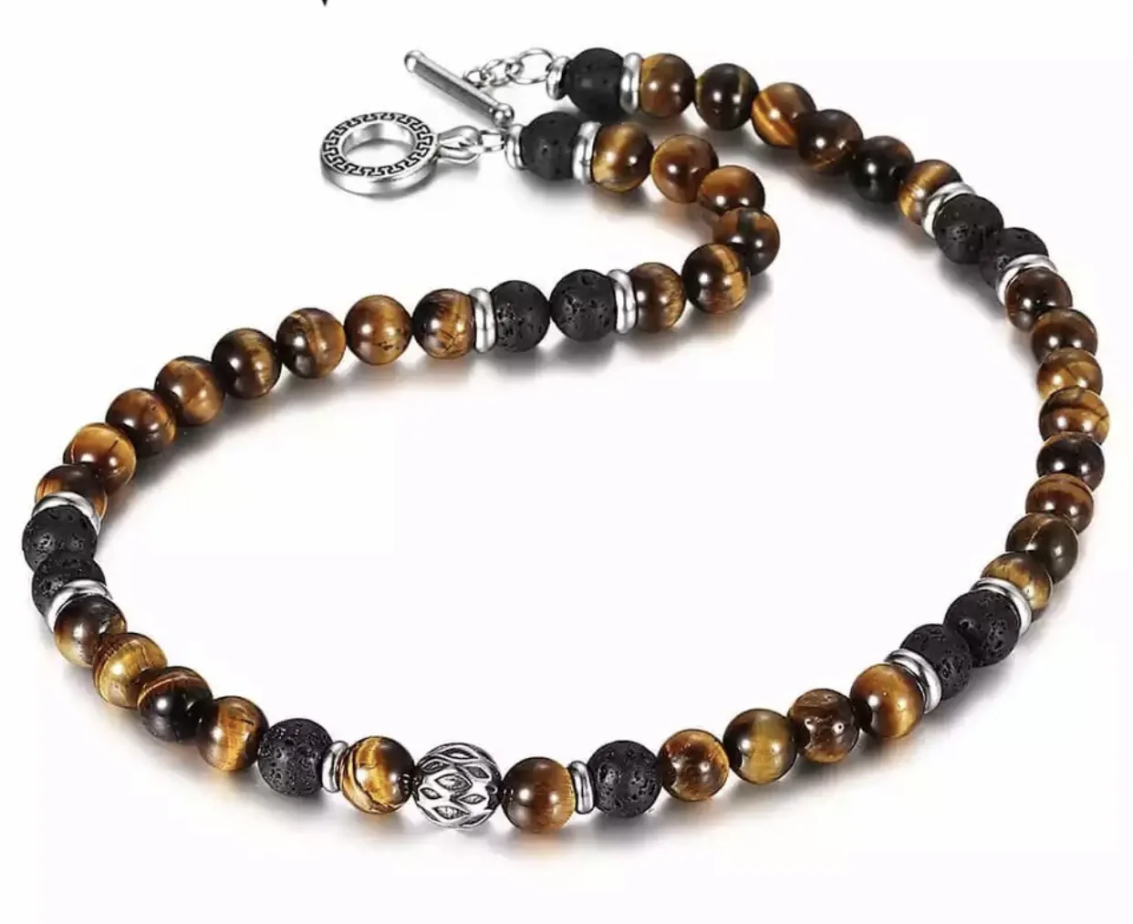 Natural Tiger Eye Stone Chain Natural Stone Necklace Matte Onyx Hematite Beads Stainless Steel Ot Buckle Chokers Necklace
