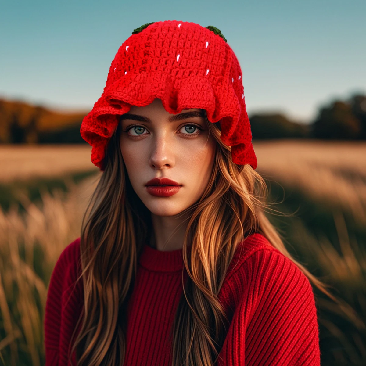 Custom Hand Crochet Fisherman Bucket Hat for Adults Casual Party Wear With Strawberry Pattern Wholesale for Outdoor Travel