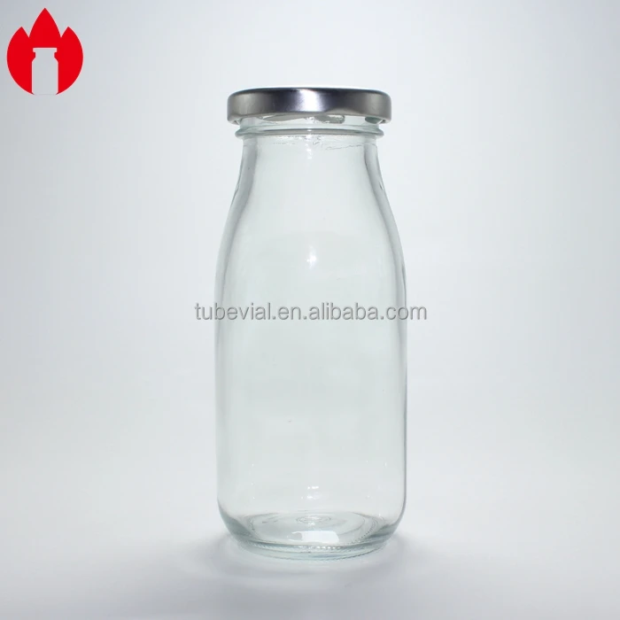 Customized 200ml 250ml 500ml Empty Milk Glass Bottle Vial with Metal Cap