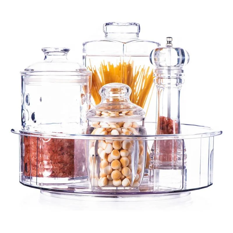 
3002 Lazy Susan 11 inch 360 Rotating Clear Plastic Spice Rack with Dividers for Cabinet Pantry Kitchen Fridge Vanity Bathroom 