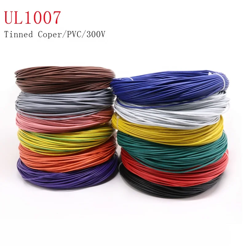 UL1007 PVC Tinned Copper Wire Cable 16/18/20/22/24/26/28/30 AWG White Black Red Yellow Green Blue Gray Purple Brown Orange