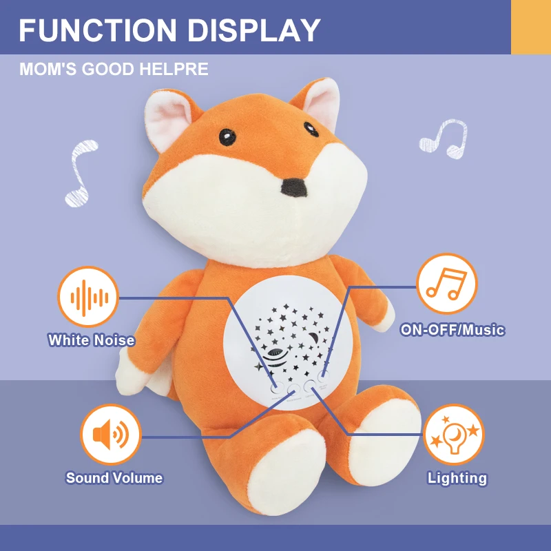 Stuffed Toys Fox Baby White Noise Dolls With Projector Night Light Musical Soft Soothing Toy Sleeping Baby Doll