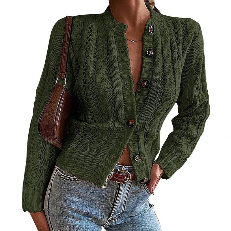 2021 Fall Winter Custom Ladies Knitted Plus Size Thick Jacquard Cardigan Sweaters For Women
