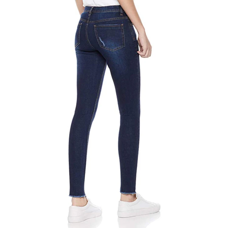 Hot sale ladies black elastic denim jeans top design high waisted skinny jeans damage jeans for women girl