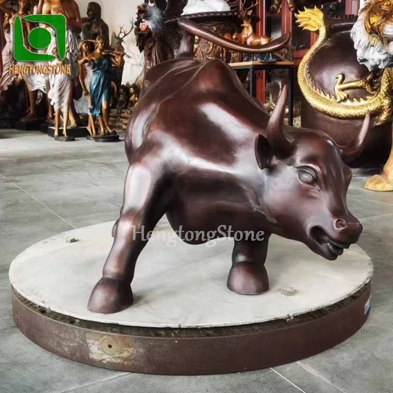 Western Style Bronze Casting The Wall Street Bull Statue Metal Small Animal Statue