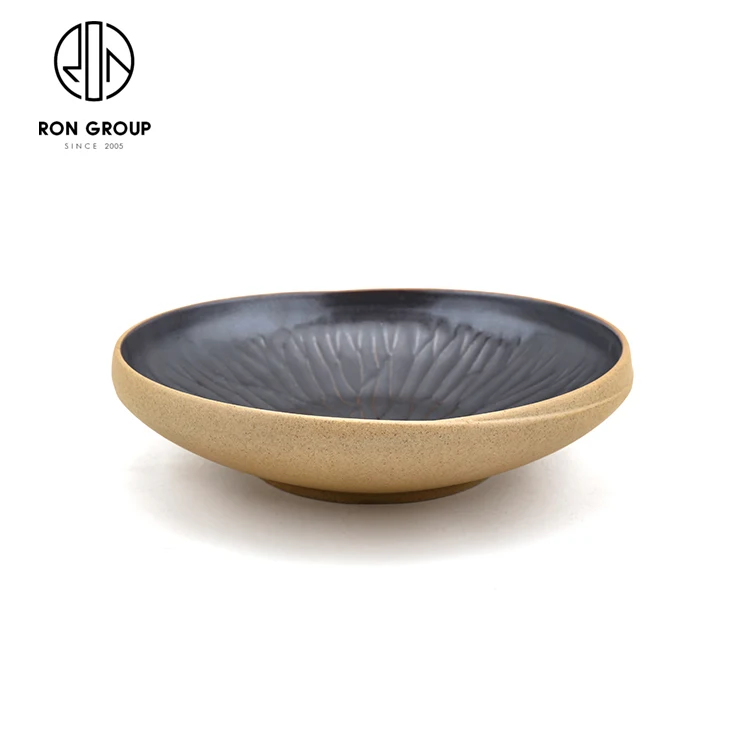 Wholesale Vietnam Restaurant Outdoor Garden Dishware Matte Black Stackable Tableware Clay Terracotta Noodle Ceramic Soup Bowl