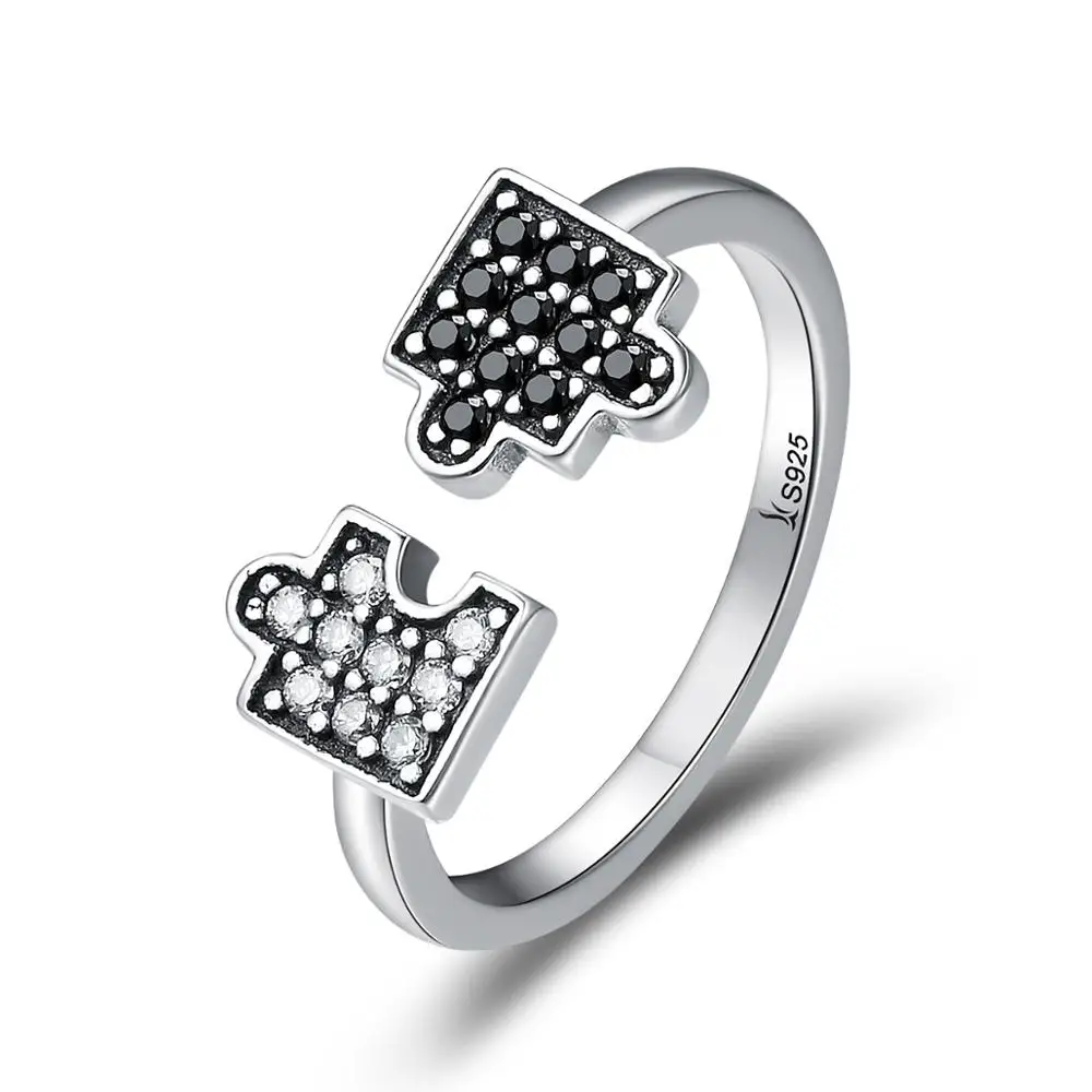 
New arrival creative 925 italian silver ring white/black zircon picture puzzle ring 