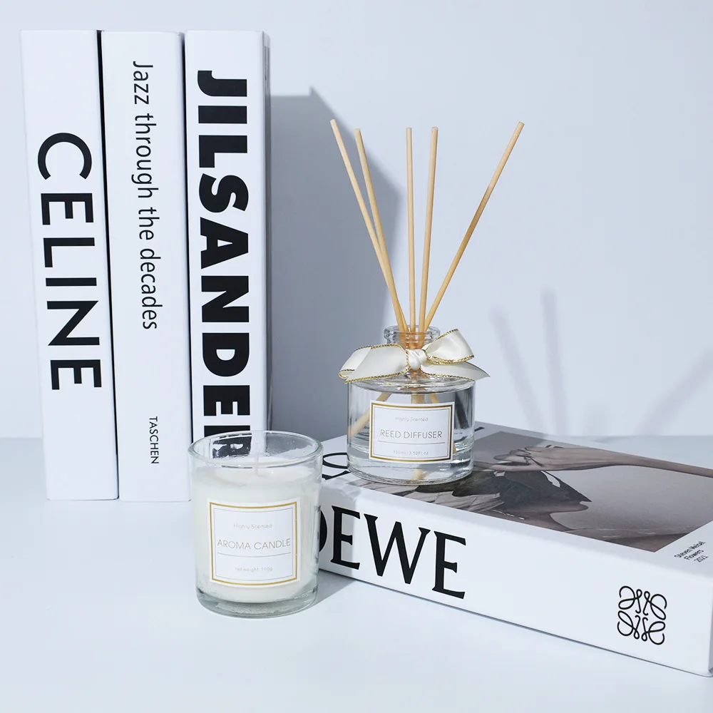 Decorative Scented Handmade Business Sale Custom Customizable Aromatherapy Jar Beeswax Glass Candle Reed Diffuser Set