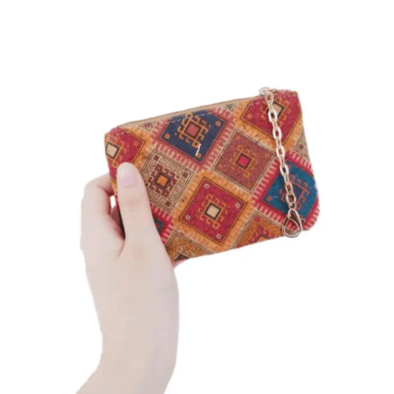 Wholesale High Quality Cork Coin Purse Pouch Custom LOGO Square Coin Purse Small Keychain Coin Purse With Zipper