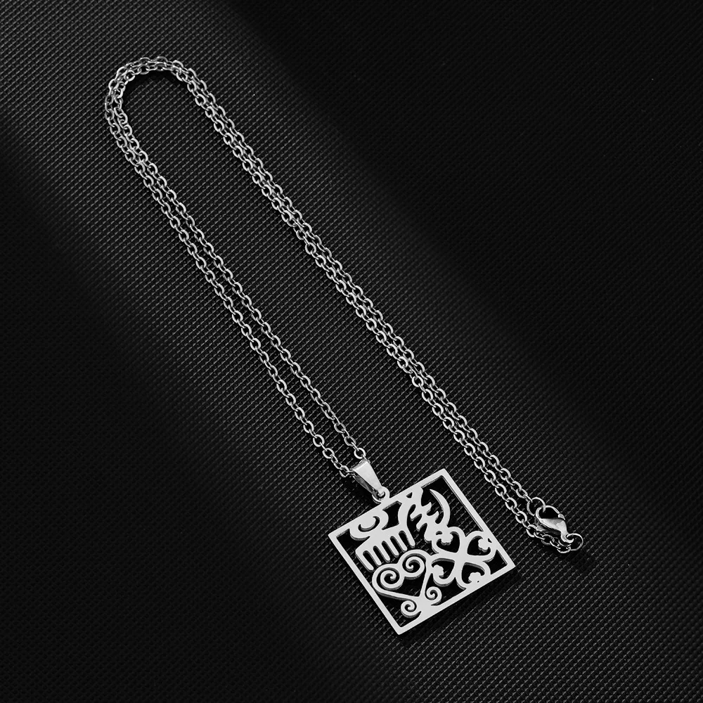 Hot sale 2024 new stainless steel men and women African Adinkra ancient cultural symbol pendant necklaces accessories