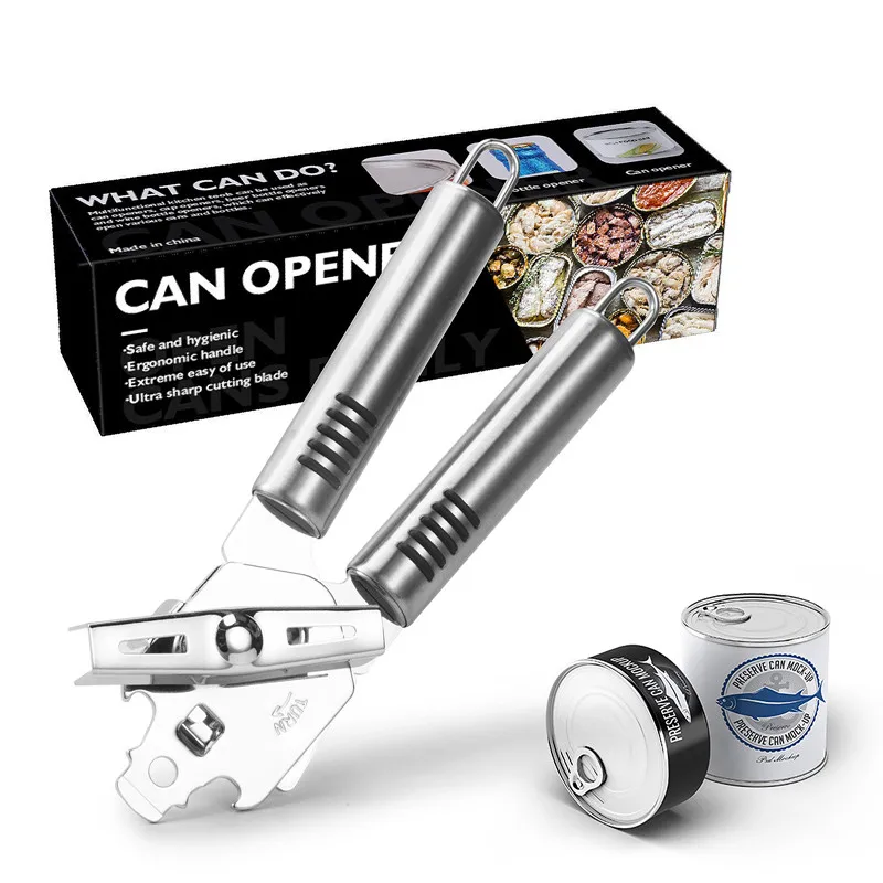 Stainless Steel Can Opener Multifunctional Beer/Jar/Tin Bottle Opener Manual Handheld Turning Knob Can Opener with Smooth Edge