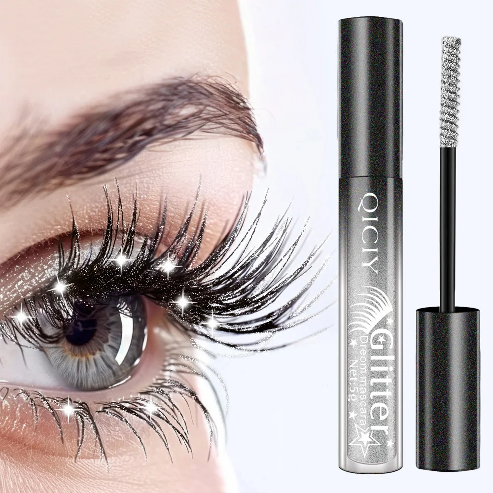 Hot Sale Diamond Twinkle Glitter Mascara Big Eyes Flash Makeup Silvery Shine Eyelash Curling Gel Make up Eye Lash Mascara Brush