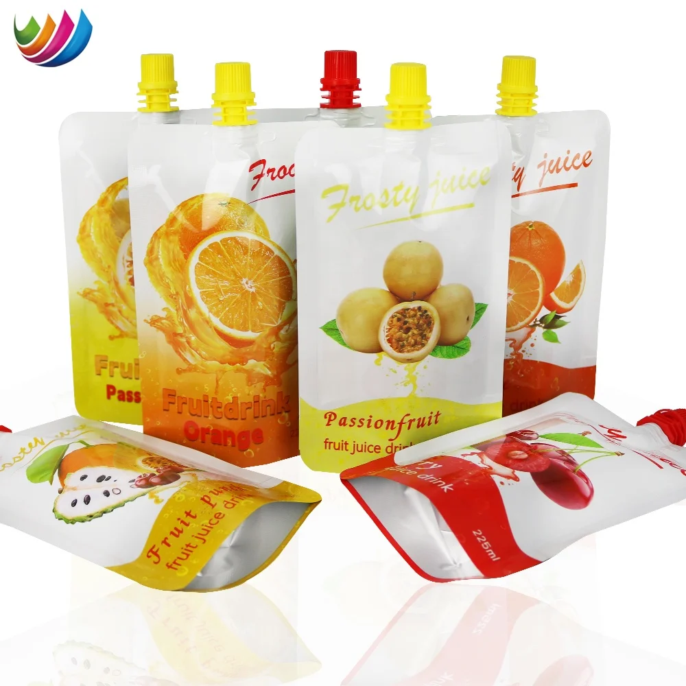 180ml 250ml wholesale food stand up aluminum foil plastic beverage liquid orange/apple juice packaging spout pouch