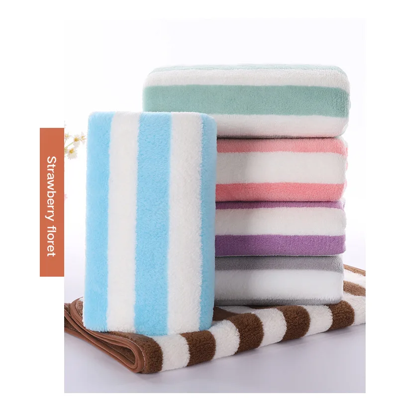 Ins Hot sale super absorbent luxury cheap microfiber coral cationic stripe microfiber bath beach pool towel stock