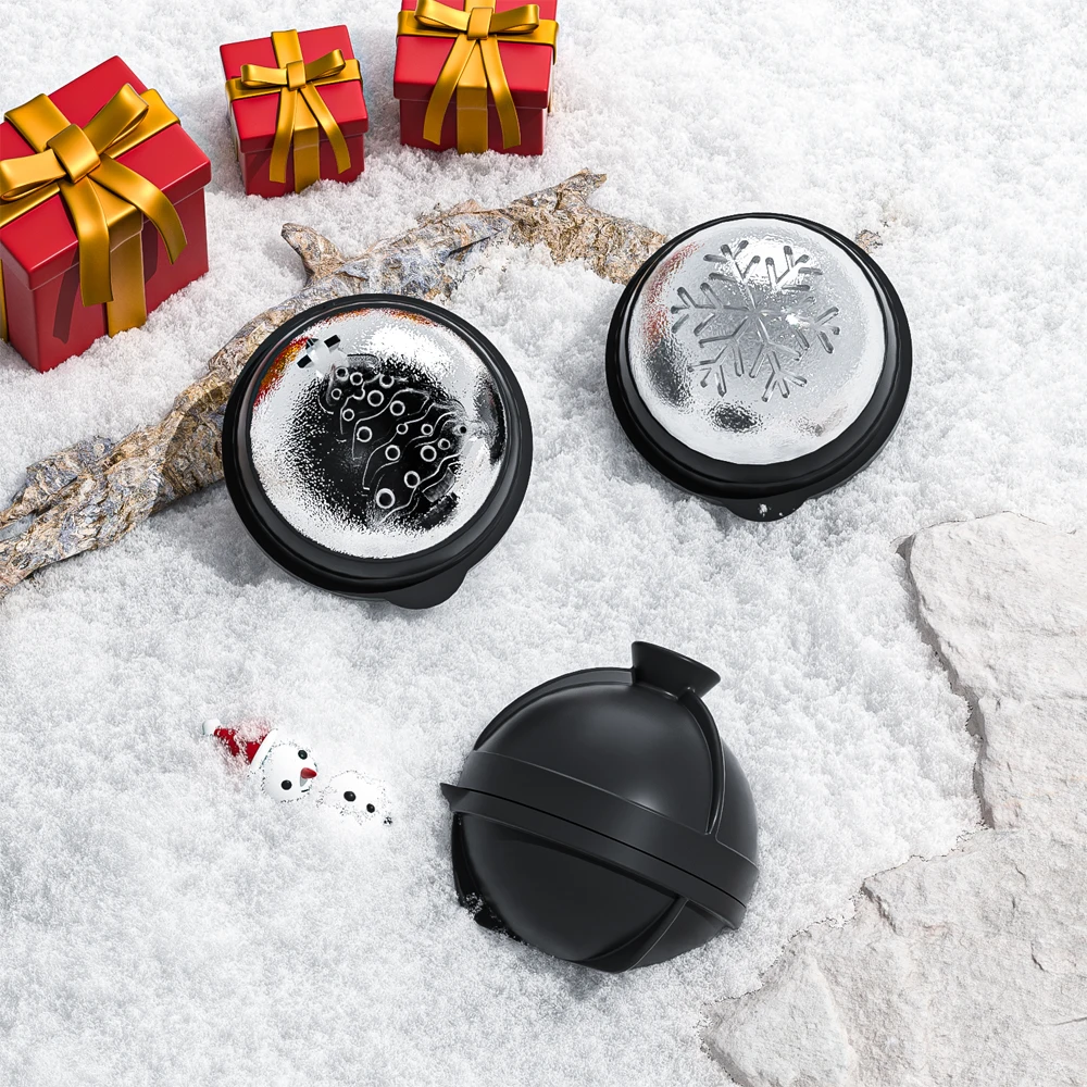 Benhaida Leakproof Large Snowflake Ice Ball Maker with Funnel Slow Melting 2.5inch Silicone Christmas Tree Ice Ball Mold