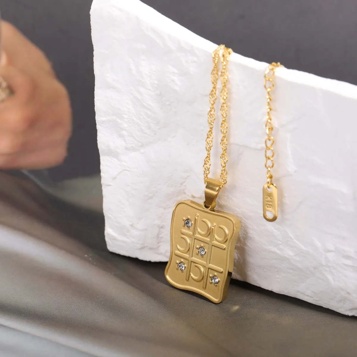 Carline Jewelry Necklaces Moon and Star Stainless Steel Pendant Irregular Necklace with Deluxe Encircled Zirconia Necklace