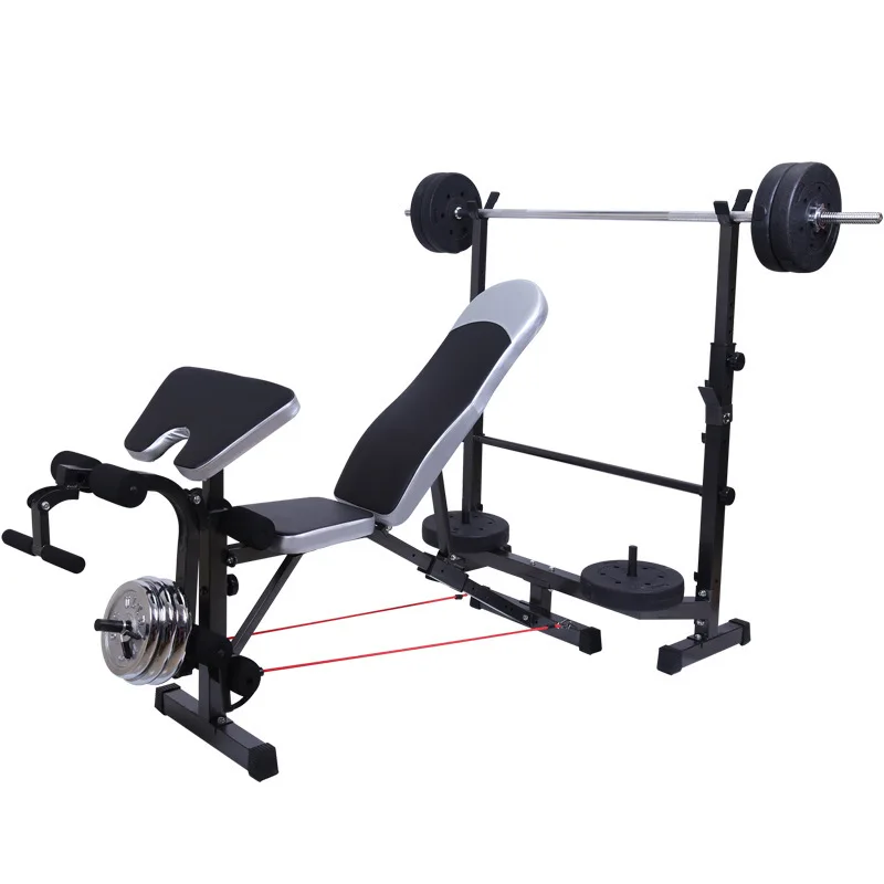  Foldable Adjustable Versatile Workout Bench and Barbell Squat Rack Strength Training for Home