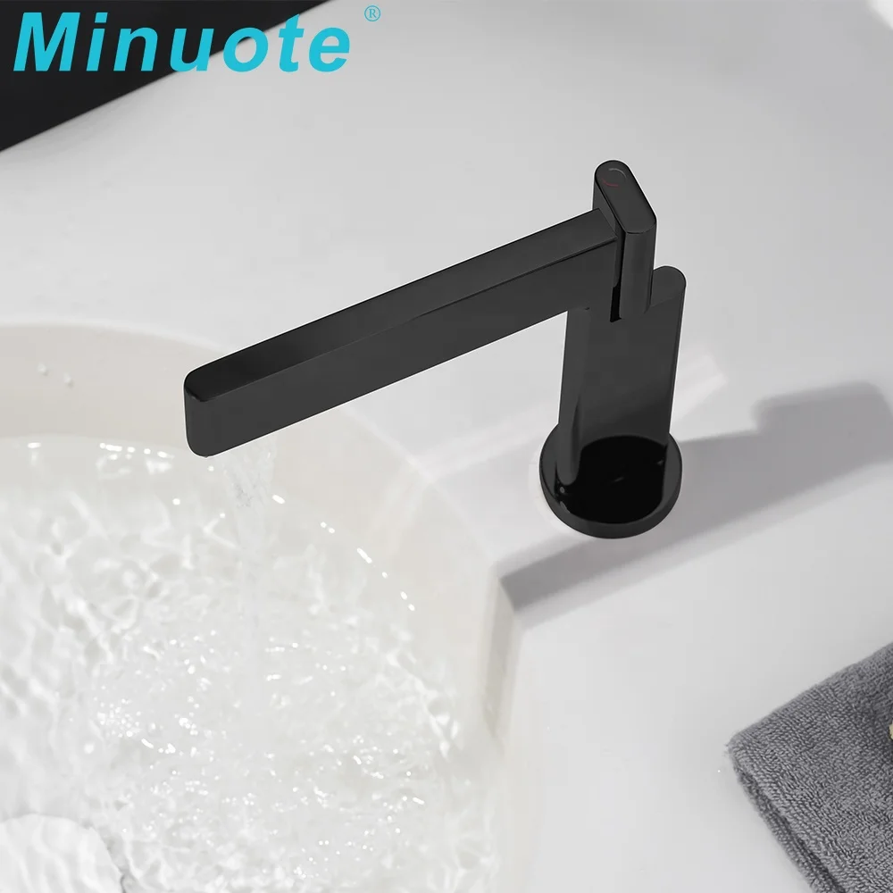 2024 New Hot Sale Black Brass Extra Long Spout Single Handle One Hole Basin Sink Mixer Faucet Bathroom Tap