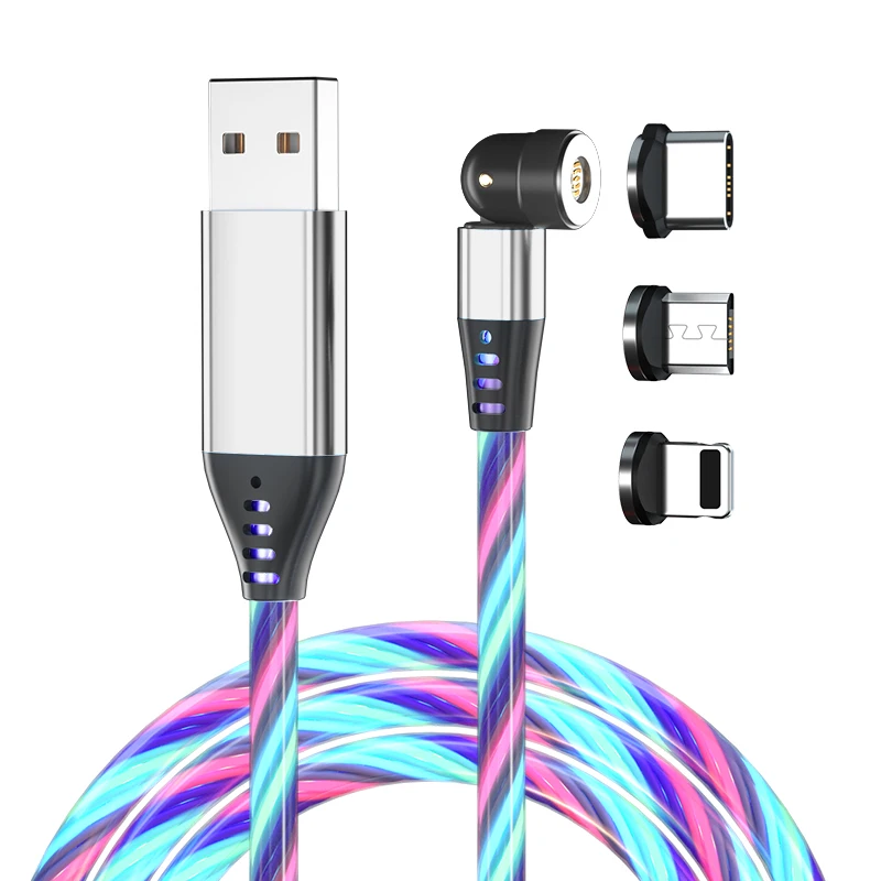 Glow LED Lighting 540 Degree Magnetic Micro USB Type C Cable Luminous Magnet Cable USB Charger Cable