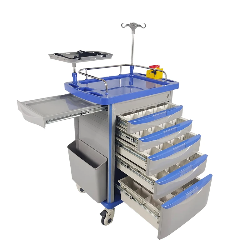 Medical ABS Emergency Room Treatment Trolley ISO Certified Crash Cart with Defibrillator for Hospital Use