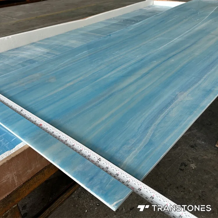 New Design Continue Veins Artificial Onyx Polished Translucent Blue Alabaster Wall Panel
