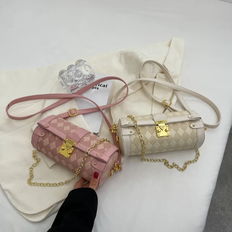 Drop shipping 2022 Plaid PU Bags small Jelly Cross Chain Shoulder Purse and Handbag for women handbags round clutch bag