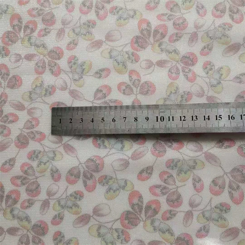  Micro-elastic hexagonal wire net silver screen small leaf digital printing skirt and other fabrics in