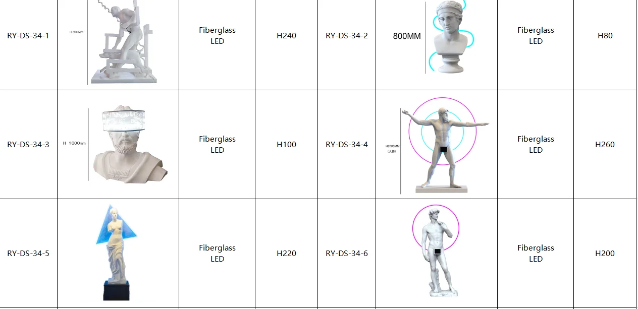 Club Sculpture Decorations Fiberglass with Lighting Renaissance Sculpture Greek Statues Male Roman Bust
