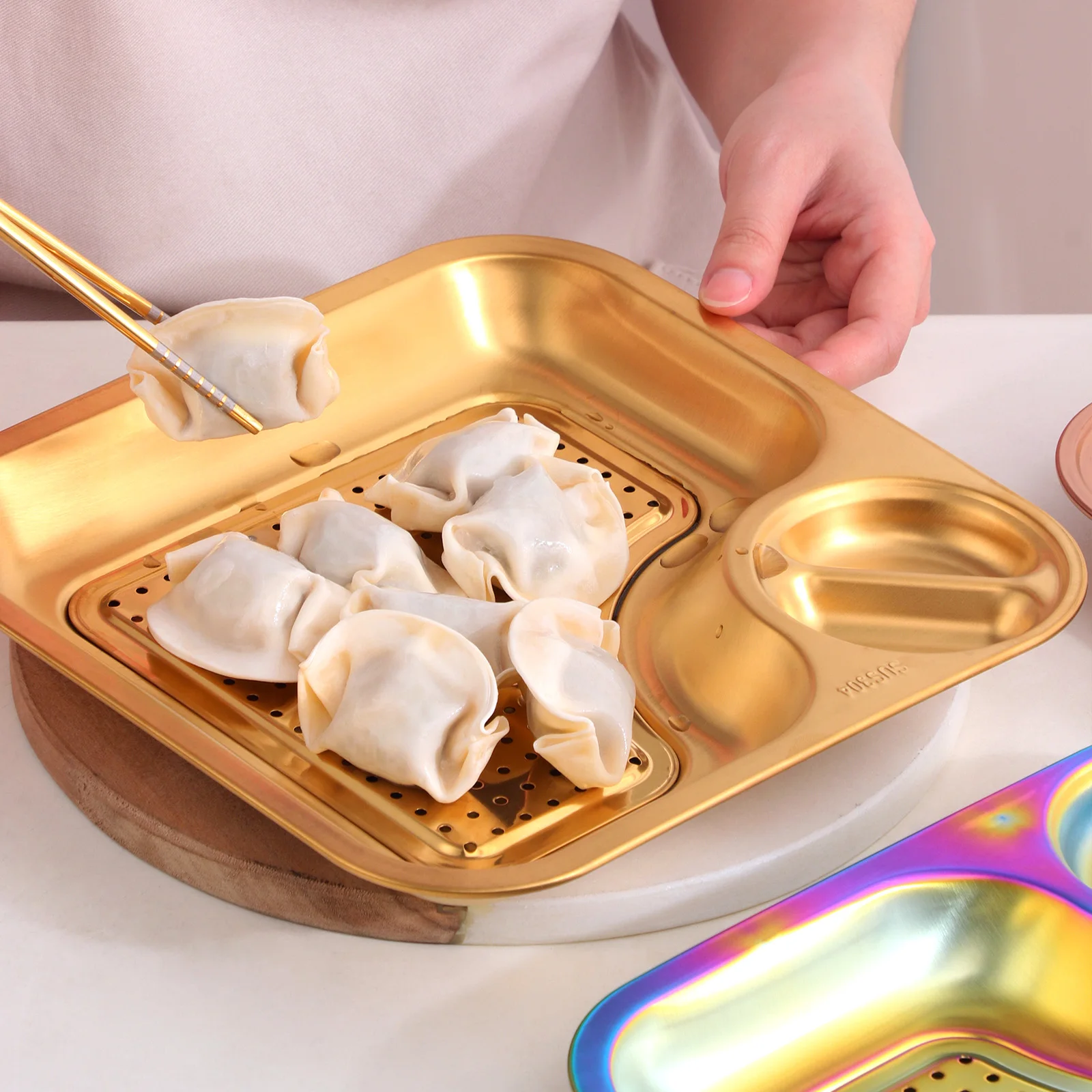 304 Stainless Steel Dinner Dumpling Plate High Quality Durable Creative Sauce Plate Easy Clean Fries Plate