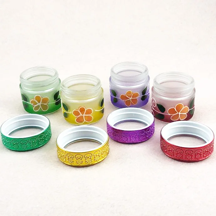 colour decorative airtight food storage glass jar canister and mirror plastic lid 80ml or 100ml
