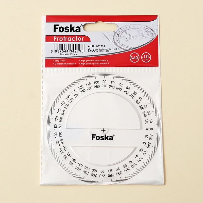 360 Degree 10CM School Transparent Plastic Protractor Ruler