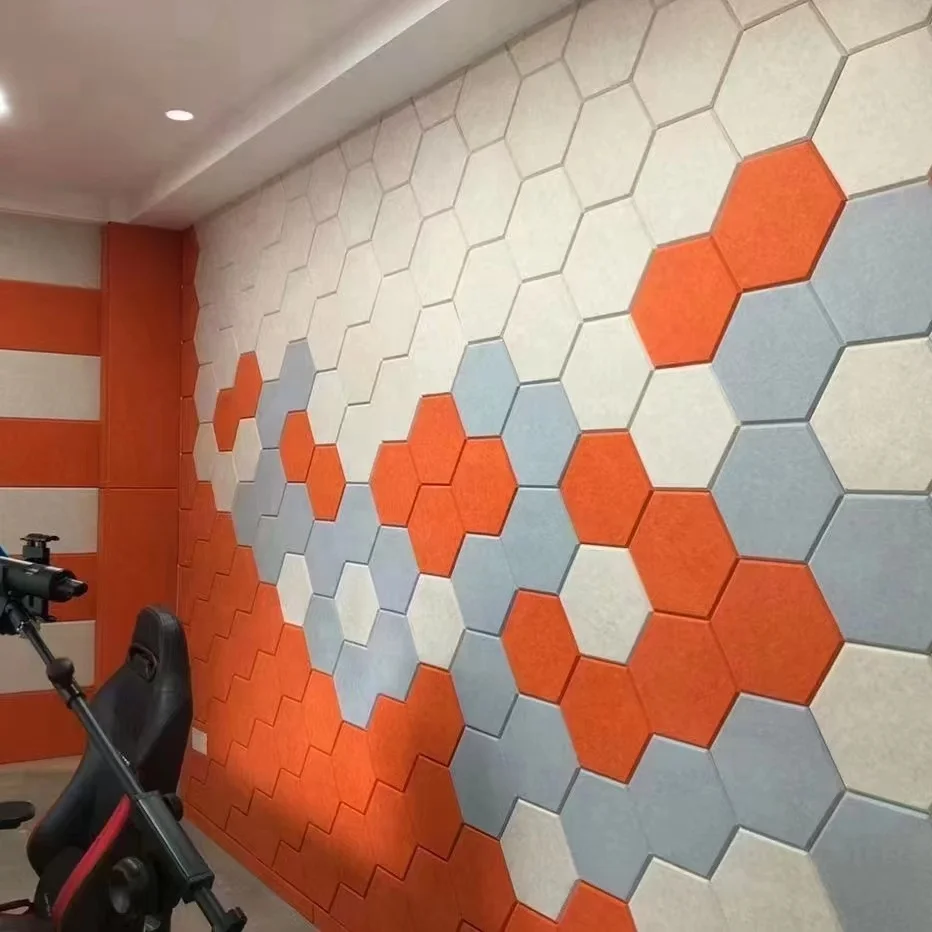 Self-adhesive Color Hexagon Acoustic Panel Soundproof PET  Noise Absorbing Polyester Wall Panels