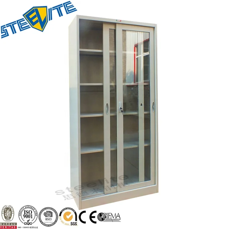 CKD white iron dishes showcase display cabinet/two full glass sliding doors 6-tier kitchen pantry cupboard design for dubai