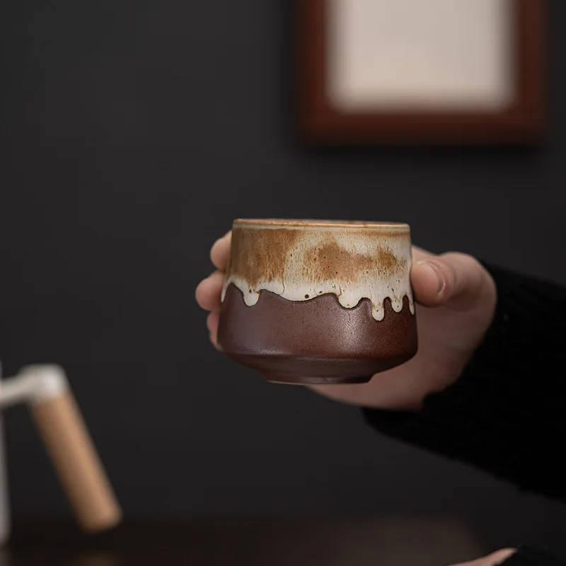 Japanese Retro Stoneware Teacup Colorful Vintage Coarse Pottery Countertop Ecocoffee Porcelain Ceramic Mug Cup Without Handle