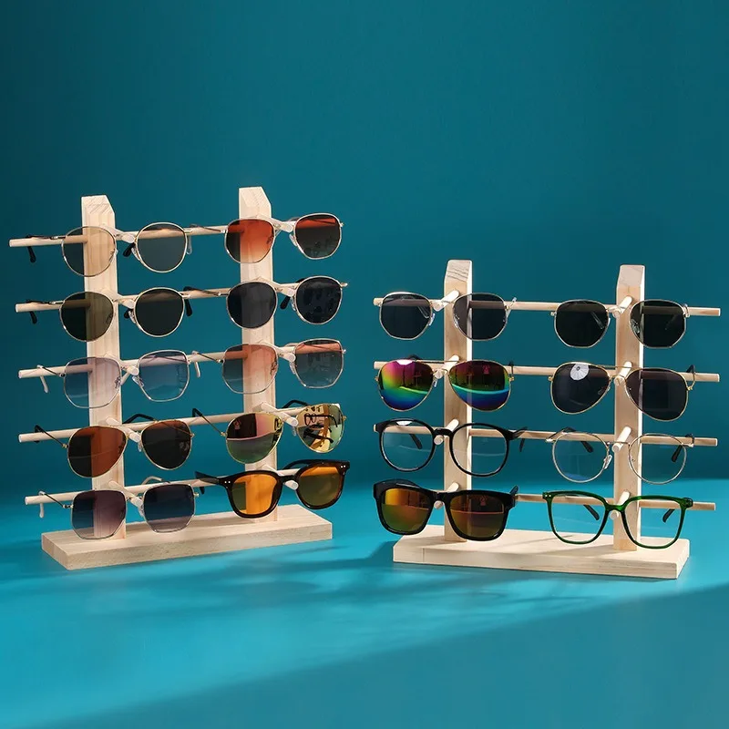 8 Pair Natural Wood Glasses Optical Eyewear Organizer Display Stand Rack
