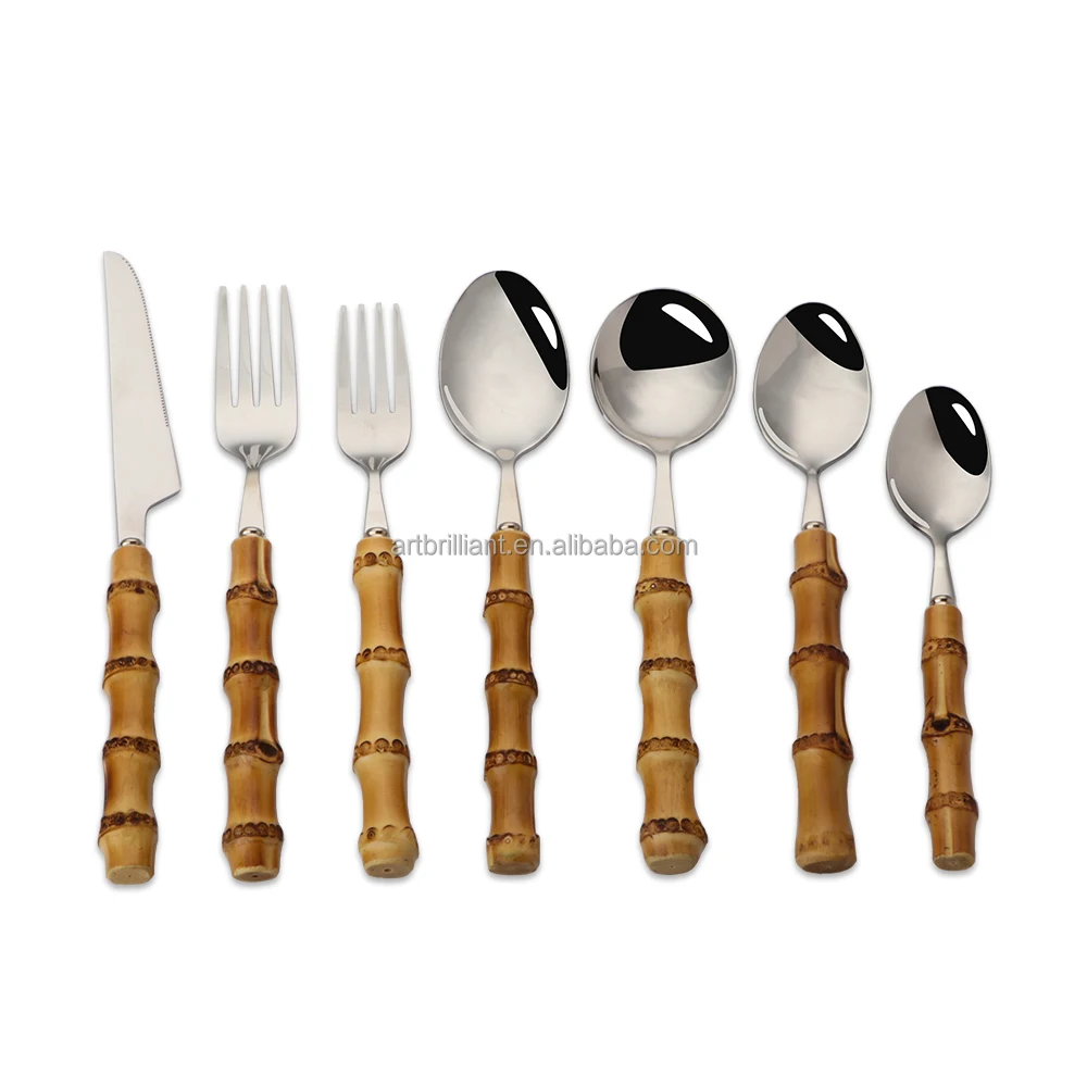 High quality 18/10 Stainless Steel Flatware Silverware Bamboo Handle Cutlery Set