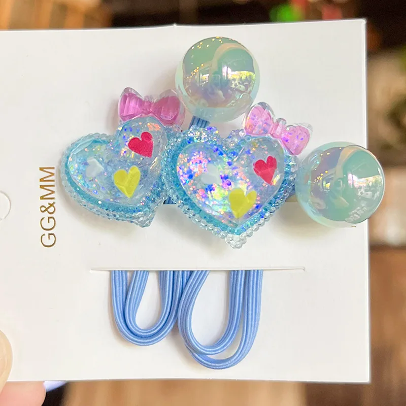 New little girl jumbo hair bobbles with balls big size hair ties for kids elastic hair bobbles twin bead