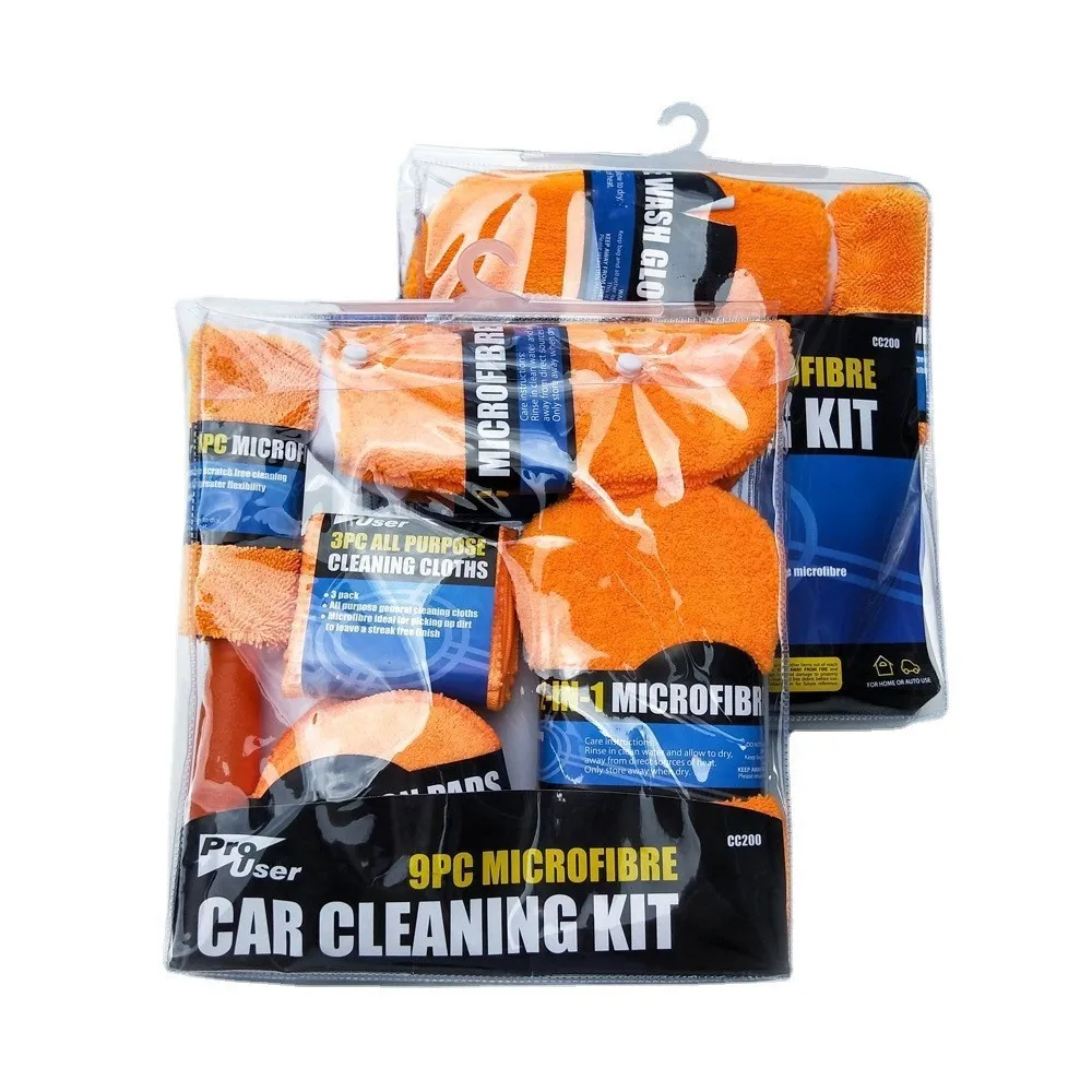 Wholesale Portable 9pcs Microfiber Car Wash Set Kit Multifunction Washing Cleaning Tools Towel Brush For Car Washing